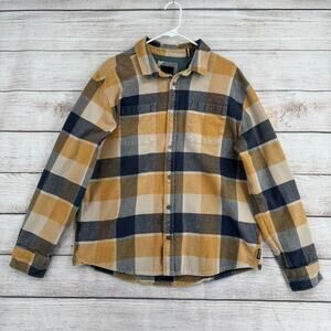 prAna Brayden Long Sleeve Flannel Shirt Mens XL Yellow Blue Plaid